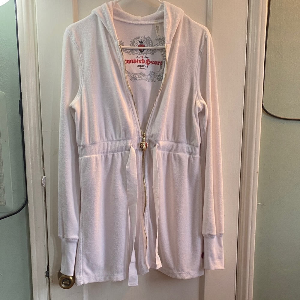 Ed Hardy White Hooded Cardigan with Heart Zipper